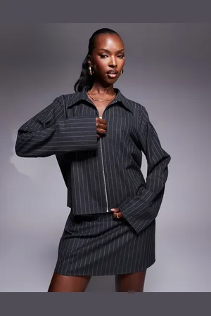 ASOS Tailored zip through jacket in grey pinstripe