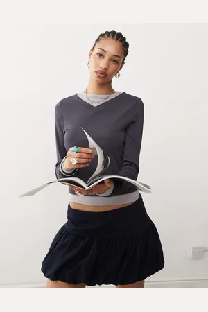 COLLUSION Double rib layer long sleeve top in charcoal