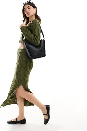 ASOS Knitted midi skirt in open stitch co-ord in khaki