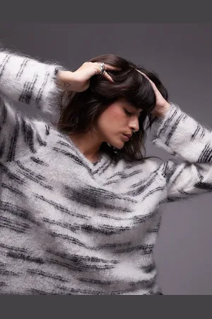 Topshop Knitted premium mohair v-neck jumper in mono