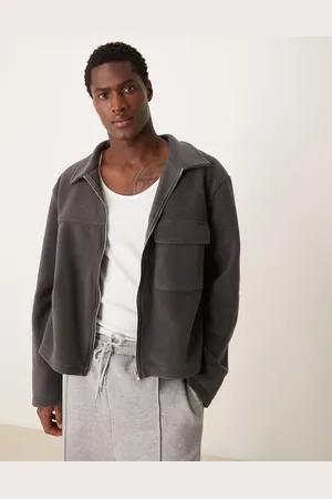 ASOS Oversized boxy zip through shacket in charcoal fleece