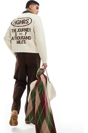 Bershka Graphic knitted jumper in sand