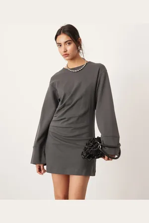ASOS Premium jersey long sleeve mini dress in charcoal
