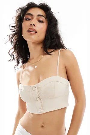 Miss Selfridge Tailored button detail corset top in neutral