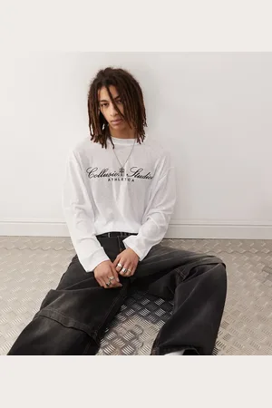 COLLUSION Sheer textured boxy skater fit long sleeve printed t-shirt with print in