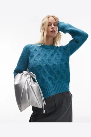 Topshop Knitted cable stitch jumper in teal