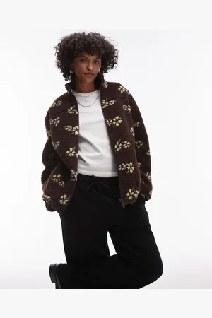 Topshop Fleece borg coat in print