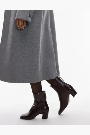 MANGO Leather heeled boots in burgundy