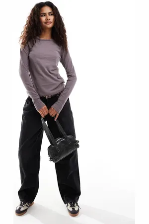 Weekday Milly super soft slim fit long sleeve t-shirt in mole