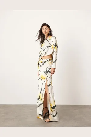 ASOS Satin drape cut out waist maxi dress in marble print