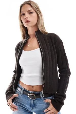 Brave Soul Zip front ribbed jumper in dark