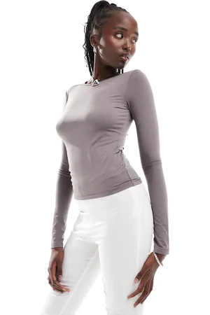 Weekday Fine long sleeve t-shirt in mole