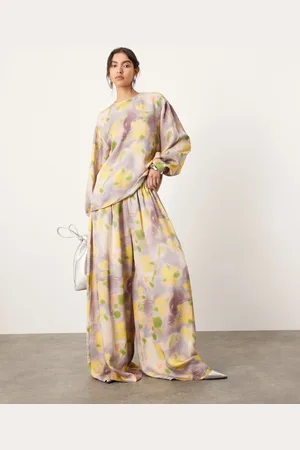 ASOS Super wide leg drawstring waist trouser co-ord in blurred floral