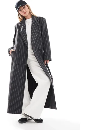 Pretty Lavish Pinstripe coat in charcoal
