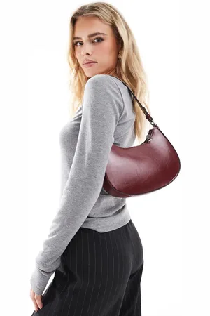 Stradivarius Half moon shoulder bag in burgundy