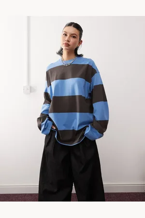 Weekday Oversized long sleeve t-shirt in and grey stripe