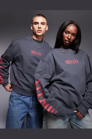 ASOS Unisex boxy oversized license sweatshirt with Nirvana prints in charcoal