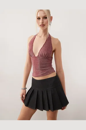 Motel Casna denim pleated mini skirt in indigo
