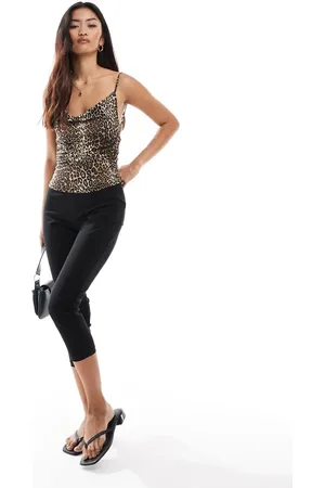 Stradivarius Open back cowl neck cami top in leopard print