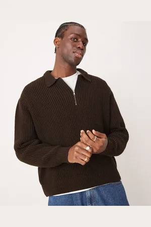 ASOS Oversized boxy fit fisherman ribbed knitted quarter zip polo in