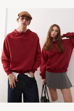 Reclaimed Unisex oversized boxy cropped hoodie in burgundy