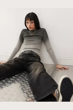 Noisy May Ribbed long sleeve lettuce edge top in fade