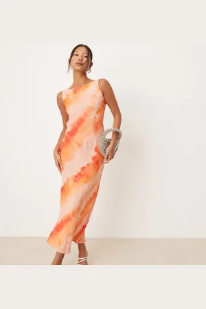 Miss Selfridge Slash neck scoop back maxi dress in tie dye print