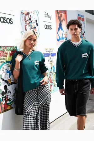 ASOS Disney unisex boxy fit v neck sweatshirt with Mickey Mouse prints in