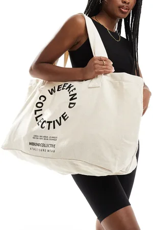 ASOS Weekend Collective oversized tote bag with graphic in natural canvas