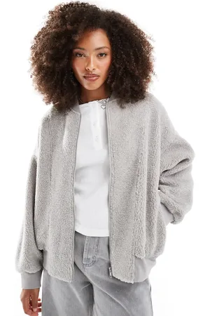 ASOS Borg fleece bomber sweatshirt in grey