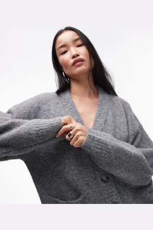 Topshop Knitted v-neck fluffy oversized cardigan with pockets in