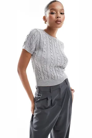 Stradivarius Cable knit short sleeve top in