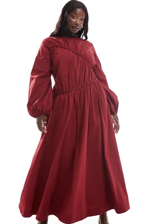 ASOS ASOS DESIGN Curve asymmetric ruched maxi dress in burgundy