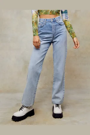 Topshop Straight kort jeans in bleach