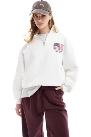 Stradivarius USA quarter zip sweatshirt in ecru