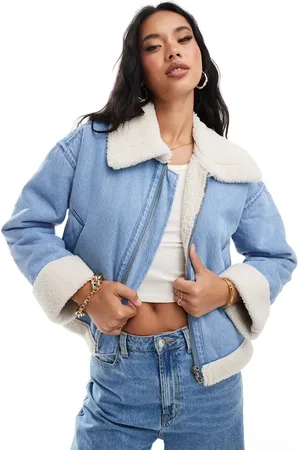 In The Style Cropped denim borg trim jacket in