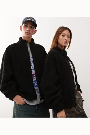 COLLUSION Unisex borg zip through funnel neck sweat top in charcoal