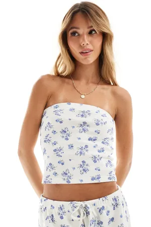 ASOS Waffle bandeau top co-ord in floral and blueberry print