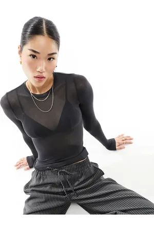 Weekday Soft semi sheer long sleeve t-shirt in dark