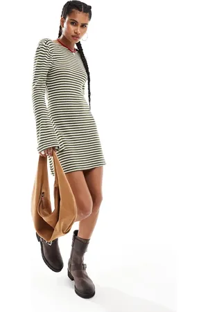 Reclaimed Crochet mini dress in green stripe