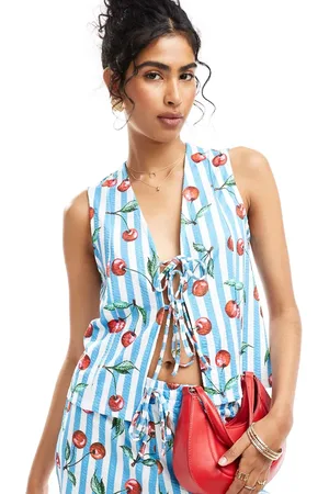 ASOS Tie front co-ord tank in cherry stripe