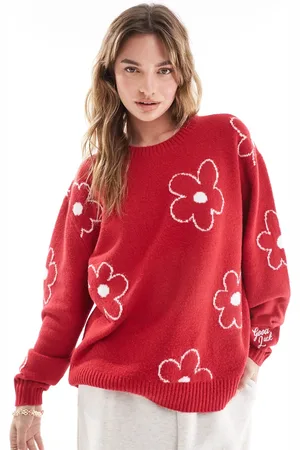Hollister Oversized floral knitted jumper in multi