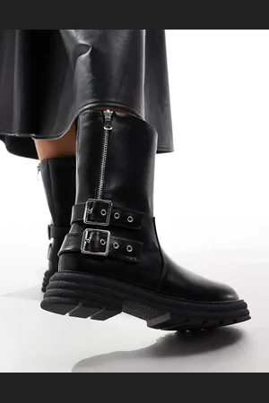 Glamorous Chunky chelsea boots with buckles and zip in