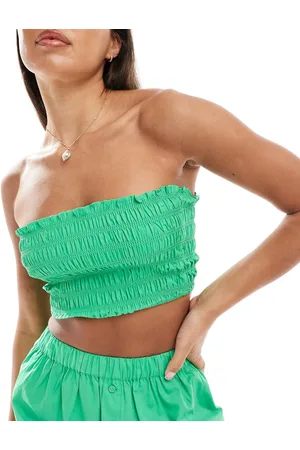 ASOS Kaye cotton shirred bandeau beach top in bright