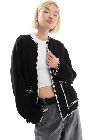 ASOS Knitted shacket with blanket stitch detail in