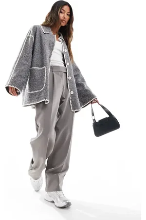 In The Style Longline contrast stitch jacket in