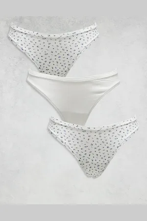 Lindex 3 pack of Lace edge brazillian cotton briefs in Ditsy print and