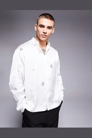 ASOS Boxy oversized satin shirt with embellishments in