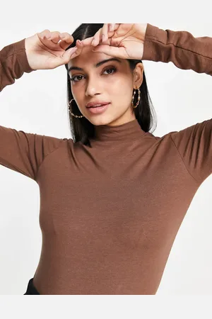 JDY High neck top in chocolate