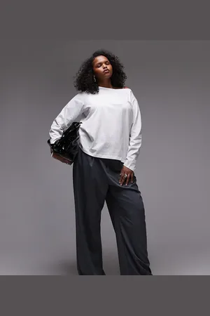 MANGO Curve boat neck long sleeve top in